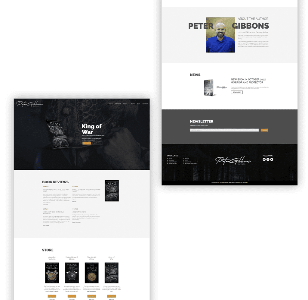 Peter's Website design for authors - Header Showcase