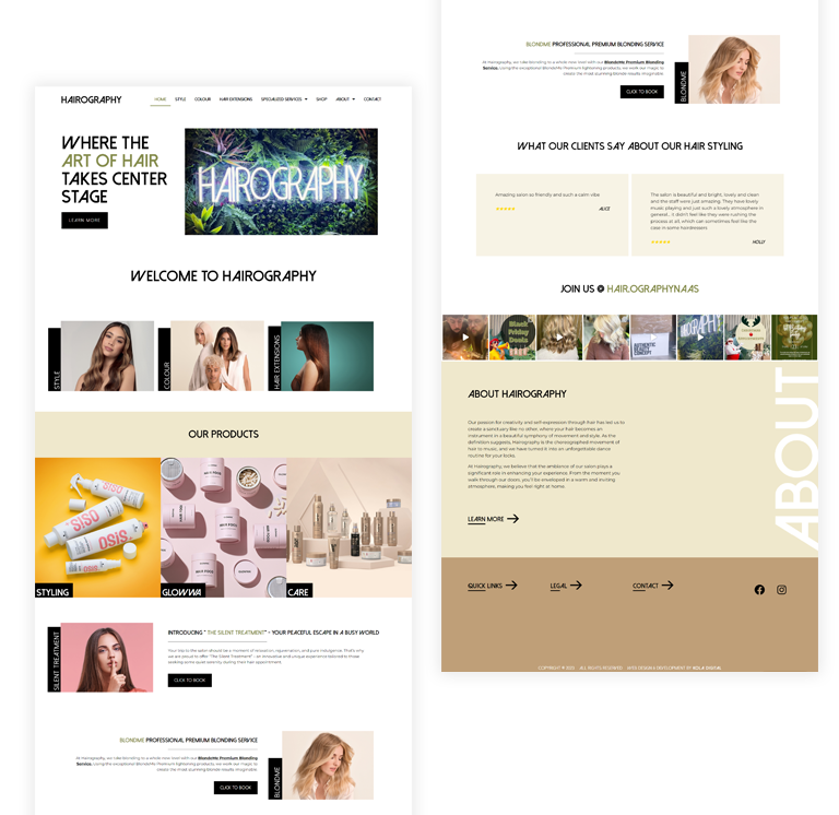 Salon Website in Ireland, Salon Website design, Website Design Naas, Hairography Naas, Kola Digital,